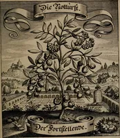 An illustration from Der Fruchtbringenden Geselschaft Nahmen, Vorhaben, Gemählde und Wörter : nach jedes Einnahme ordentlich in Kupfer gestochen, und in achtzeilige Reimgesetze verfasset (1646)