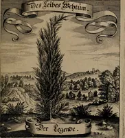 An illustration from Der Fruchtbringenden Geselschaft Nahmen, Vorhaben, Gemählde und Wörter : nach jedes Einnahme ordentlich in Kupfer gestochen, und in achtzeilige Reimgesetze verfasset (1646)