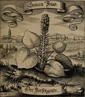 An illustration from Der Fruchtbringenden Geselschaft Nahmen, Vorhaben, Gemählde und Wörter : nach jedes Einnahme ordentlich in Kupfer gestochen, und in achtzeilige Reimgesetze verfasset (1646)