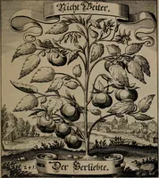 An illustration from Der Fruchtbringenden Geselschaft Nahmen, Vorhaben, Gemählde und Wörter : nach jedes Einnahme ordentlich in Kupfer gestochen, und in achtzeilige Reimgesetze verfasset (1646)