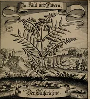 An illustration from Der Fruchtbringenden Geselschaft Nahmen, Vorhaben, Gemählde und Wörter : nach jedes Einnahme ordentlich in Kupfer gestochen, und in achtzeilige Reimgesetze verfasset (1646)