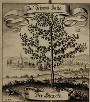 An illustration from Der Fruchtbringenden Geselschaft Nahmen, Vorhaben, Gemählde und Wörter : nach jedes Einnahme ordentlich in Kupfer gestochen, und in achtzeilige Reimgesetze verfasset (1646)