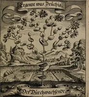 An illustration from Der Fruchtbringenden Geselschaft Nahmen, Vorhaben, Gemählde und Wörter : nach jedes Einnahme ordentlich in Kupfer gestochen, und in achtzeilige Reimgesetze verfasset (1646)