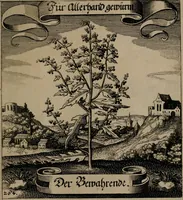 An illustration from Der Fruchtbringenden Geselschaft Nahmen, Vorhaben, Gemählde und Wörter : nach jedes Einnahme ordentlich in Kupfer gestochen, und in achtzeilige Reimgesetze verfasset (1646)