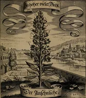 An illustration from Der Fruchtbringenden Geselschaft Nahmen, Vorhaben, Gemählde und Wörter : nach jedes Einnahme ordentlich in Kupfer gestochen, und in achtzeilige Reimgesetze verfasset (1646)