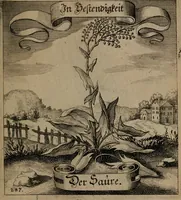 An illustration from Der Fruchtbringenden Geselschaft Nahmen, Vorhaben, Gemählde und Wörter : nach jedes Einnahme ordentlich in Kupfer gestochen, und in achtzeilige Reimgesetze verfasset (1646)