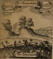 An illustration from Der Fruchtbringenden Geselschaft Nahmen, Vorhaben, Gemählde und Wörter : nach jedes Einnahme ordentlich in Kupfer gestochen, und in achtzeilige Reimgesetze verfasset (1646)