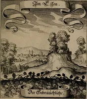 An illustration from Der Fruchtbringenden Geselschaft Nahmen, Vorhaben, Gemählde und Wörter : nach jedes Einnahme ordentlich in Kupfer gestochen, und in achtzeilige Reimgesetze verfasset (1646)