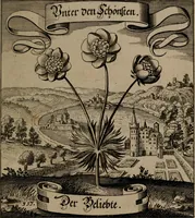 An illustration from Der Fruchtbringenden Geselschaft Nahmen, Vorhaben, Gemählde und Wörter : nach jedes Einnahme ordentlich in Kupfer gestochen, und in achtzeilige Reimgesetze verfasset (1646)