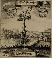 An illustration from Der Fruchtbringenden Geselschaft Nahmen, Vorhaben, Gemählde und Wörter : nach jedes Einnahme ordentlich in Kupfer gestochen, und in achtzeilige Reimgesetze verfasset (1646)