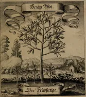 An illustration from Der Fruchtbringenden Geselschaft Nahmen, Vorhaben, Gemählde und Wörter : nach jedes Einnahme ordentlich in Kupfer gestochen, und in achtzeilige Reimgesetze verfasset (1646)