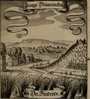 An illustration from Der Fruchtbringenden Geselschaft Nahmen, Vorhaben, Gemählde und Wörter : nach jedes Einnahme ordentlich in Kupfer gestochen, und in achtzeilige Reimgesetze verfasset (1646)
