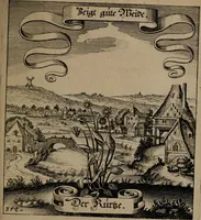 An illustration from Der Fruchtbringenden Geselschaft Nahmen, Vorhaben, Gemählde und Wörter : nach jedes Einnahme ordentlich in Kupfer gestochen, und in achtzeilige Reimgesetze verfasset (1646)