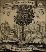 An illustration from Der Fruchtbringenden Geselschaft Nahmen, Vorhaben, Gemählde und Wörter : nach jedes Einnahme ordentlich in Kupfer gestochen, und in achtzeilige Reimgesetze verfasset (1646)