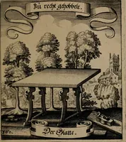 An illustration from Der Fruchtbringenden Geselschaft Nahmen, Vorhaben, Gemählde und Wörter : nach jedes Einnahme ordentlich in Kupfer gestochen, und in achtzeilige Reimgesetze verfasset (1646)