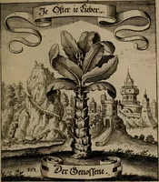 An illustration from Der Fruchtbringenden Geselschaft Nahmen, Vorhaben, Gemählde und Wörter : nach jedes Einnahme ordentlich in Kupfer gestochen, und in achtzeilige Reimgesetze verfasset (1646)