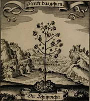 An illustration from Der Fruchtbringenden Geselschaft Nahmen, Vorhaben, Gemählde und Wörter : nach jedes Einnahme ordentlich in Kupfer gestochen, und in achtzeilige Reimgesetze verfasset (1646)