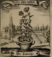 An illustration from Der Fruchtbringenden Geselschaft Nahmen, Vorhaben, Gemählde und Wörter : nach jedes Einnahme ordentlich in Kupfer gestochen, und in achtzeilige Reimgesetze verfasset (1646)
