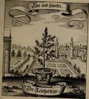 An illustration from Der Fruchtbringenden Geselschaft Nahmen, Vorhaben, Gemählde und Wörter : nach jedes Einnahme ordentlich in Kupfer gestochen, und in achtzeilige Reimgesetze verfasset (1646)