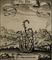 An illustration from Der Fruchtbringenden Geselschaft Nahmen, Vorhaben, Gemählde und Wörter : nach jedes Einnahme ordentlich in Kupfer gestochen, und in achtzeilige Reimgesetze verfasset (1646)