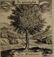 An illustration from Der Fruchtbringenden Geselschaft Nahmen, Vorhaben, Gemählde und Wörter : nach jedes Einnahme ordentlich in Kupfer gestochen, und in achtzeilige Reimgesetze verfasset (1646)