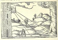 An illustration from Der furnembsten, notwendigsten, der gantzen Architectur angehörigen mathematischen vnd mechanischen Künst eygentlicher Bericht : vnd vast klare, verstendliche Vnterrichtung, zu rechtem Verstandt der Lehr Vitruuij, in drey furneme Bücher abgetheilet : als, Der newen Perspectiua ... : der Geometrischen Büxenmeisterey, vnd Geometrischen Messung ... (1547)