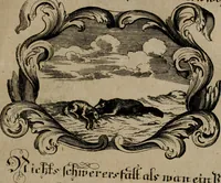 An illustration from Der geistliche Seelen-Artzt, versehen mit General-Artzney : wieder alle erdenckliche Melancholey, auf den jetzigen Welt-Stand gerichtet : auss dem Grund göttlicher H. Schrifft, der Heiligen Vätter Lehr und Sententzen, ausserlesenen Spruchwörtern, welt-geistlichen Aphorismis, medicinalischen Haupt-Regeln, kurtzen Historien, raren Gleichnüssen, und trostreichen Sitten-Lehren : von der Gedult in Wiederwärtigkeiten, Verfolgungen, Creutz und Leyden, durch nützliche Recipe vorgeschreibeu [sic] ... (1700)