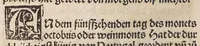 An illustration from Des allerdurchleichtigsten vnnd vnüberwindlichsten Fürsten vund Herzen , hern Friderichen des dritten Roemischen Kaysers, vnd frawen Leonora, Künigin auf Portugal, vermächelunng vñ Kroenung zc. : darnach des allerdurchleüchtigisten vnd grossmechtigisten Fürsten vñ Herzen, herzn Maximilian Roemischen Künigs zc. vnd seiner maiestat Schwester, Kunigund genant, hochloblich gerburd zc. (1503)