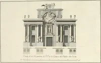An illustration from Descripcion de los ornatos públicos con que la corte de Madrid ha solemnizado la feliz exâltacion al trono de los reyes nuestros señores don Carlos IIII. y doña Luisa de Borbon, y la jura del serenisimo señor don Fernando, principe de Asturias (1789)