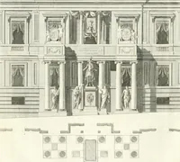 An illustration from Descripcion de los ornatos públicos con que la corte de Madrid ha solemnizado la feliz exâltacion al trono de los reyes nuestros señores don Carlos IIII. y doña Luisa de Borbon, y la jura del serenisimo señor don Fernando, principe de Asturias (1789)