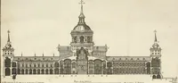 Picture 23 of 42 from Descripcion del real monasterio de San Lorenzo del Escorial : su magnifico templo, panteon, y palacio : compendiada de la descripcion antigua, y exornada con nuevas vistosas láminas de su planta y montéa : aumentada con la noticia de varias grandezas y alhajas con que han ilustrado los católicos reyes aquel maravilloso edificio, y coronada con un tratado apendice de los insignes profesores de las bellas artes estatuaria, arquitectura, y pintura, que concurrieron á su fundacion, y despues le han enriquecido con sus obras (1764), leaf 251
