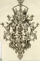 An illustration from Descripcion del real monasterio de San Lorenzo del Escorial : su magnifico templo, panteon, y palacio : compendiada de la descripcion antigua, y exornada con nuevas vistosas láminas de su planta y montéa : aumentada con la noticia de varias grandezas y alhajas con que han ilustrado los católicos reyes aquel maravilloso edificio, y coronada con un tratado apendice de los insignes profesores de las bellas artes estatuaria, arquitectura, y pintura, que concurrieron á su fundacion, y despues le han enriquecido con sus obras (1764)