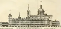 Picture 11 of 42 from Descripcion del real monasterio de San Lorenzo del Escorial : su magnifico templo, panteon, y palacio : compendiada de la descripcion antigua, y exornada con nuevas vistosas láminas de su planta y montéa : aumentada con la noticia de varias grandezas y alhajas con que han ilustrado los católicos reyes aquel maravilloso edificio, y coronada con un tratado apendice de los insignes profesores de las bellas artes estatuaria, arquitectura, y pintura, que concurrieron á su fundacion, y despues le han enriquecido con sus obras (1764), leaf 49