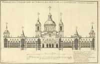 Picture 15 of 42 from Descripcion del real monasterio de San Lorenzo del Escorial : su magnifico templo, panteon, y palacio : compendiada de la descripcion antigua, y exornada con nuevas vistosas láminas de su planta y montéa : aumentada con la noticia de varias grandezas y alhajas con que han ilustrado los católicos reyes aquel maravilloso edificio, y coronada con un tratado apendice de los insignes profesores de las bellas artes estatuaria, arquitectura, y pintura, que concurrieron á su fundacion, y despues le han enriquecido con sus obras (1764), leaf 59