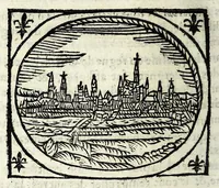 An illustration from Description contenant toutes les singularitez de plus celebres villes et places remarquables du royaume de France : avec les choses plus memorables aduenues en jceluy : reveu, corrige et auguemente du sommaire de l'estat, cartes des prouinces et de quelques portraitz des plus signalees uilles du dict royaume (1610)