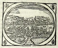 An illustration from Description contenant toutes les singularitez de plus celebres villes et places remarquables du royaume de France : avec les choses plus memorables aduenues en jceluy : reveu, corrige et auguemente du sommaire de l'estat, cartes des prouinces et de quelques portraitz des plus signalees uilles du dict royaume (1610)