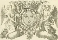 An illustration from Description de la pompe funebre faite dans l'eglise de Saint André des Arcs : a la memoire de tres haut, tres puissant, tres excellent prince François-Louis de Bourbon, Prince de Conty, Prince du Sang, Pair de France; avec des memoires historiques sur toute la vie de ce Prince : pour servir d'explication aux devises & aux peintures employées dans les ornements de la pomp representée icy en deux grandes planches en taille douce (1709)
