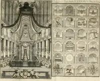 An illustration from Description de la pompe funebre faite dans l'eglise de Saint André des Arcs : a la memoire de tres haut, tres puissant, tres excellent prince François-Louis de Bourbon, Prince de Conty, Prince du Sang, Pair de France; avec des memoires historiques sur toute la vie de ce Prince : pour servir d'explication aux devises & aux peintures employées dans les ornements de la pomp representée icy en deux grandes planches en taille douce (1709)