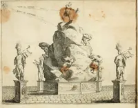 An illustration from Description des feux d'artifices faits a l'honneur du roy a Lille : par vn nouveau témoignage du zele de messieurs du Magistrat, ensuite de la venuë de Sa Majesté en cette ville, & de la rejouissance publique de la paix, l'an 1680 (1680)