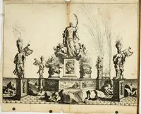 An illustration from Description des feux d'artifices faits a l'honneur du roy a Lille : par vn nouveau témoignage du zele de messieurs du Magistrat, ensuite de la venuë de Sa Majesté en cette ville, & de la rejouissance publique de la paix, l'an 1680 (1680)