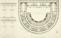 An illustration from Description du Théâtre de Marcellus, à Rome, rétabli dans son état primitif, daprès les vestiges qui en restent encore : mémoire joint aux plans, coupes, élévations et détails mesurés à Rome, addressés à lAcademie royale darchitecture de Paris (1812)