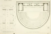 An illustration from Description du Théâtre de Marcellus, à Rome, rétabli dans son état primitif, daprès les vestiges qui en restent encore : mémoire joint aux plans, coupes, élévations et détails mesurés à Rome, addressés à lAcademie royale darchitecture de Paris (1812)