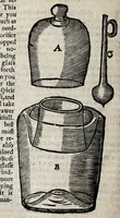 An illustration from A description of new philosophical furnaces, or, A new art of distilling, divided into five parts : whereunto is added a description of the tincture of gold, or the true aurum potabile : also the first part of the mineral work : set forth and published for the sakes of them that are studious of the truth (1651)