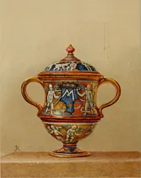 An illustration from A descriptive catalogue of the maiolica, Hispano-Moresco, Persian, Damascus, and Rhodian wares in the South Kensington Museum : with historical notes, marks, & monograms (1873)