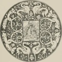 An illustration from A descriptive catalogue of the maiolica, Hispano-Moresco, Persian, Damascus, and Rhodian wares in the South Kensington Museum : with historical notes, marks, & monograms (1873)