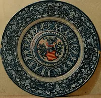 An illustration from A descriptive catalogue of the maiolica, Hispano-Moresco, Persian, Damascus, and Rhodian wares in the South Kensington Museum : with historical notes, marks, & monograms (1873)