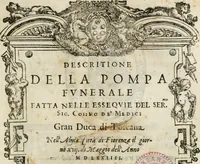 Picture 1 of 5 from Descritione della pompa fvnerale fatta nelle esseqvie del sermo. sig. Cosimo de' Medici, gran duca di Toscana : nell' alma città di Fiorenza il giorno xvij. di maggio dell' anno MDLXXIIII (1574), leaf 4