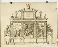 An illustration from Descrittione de gli apparati fatti in Bologna per la venvta di n. s. papa Clemente VIII. Con gli disegni de gli archi, statue, & pitture. Dedicata a gli ill.mi sig. del reggimento di Bologna (1598)