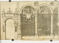 An illustration from Descrittione de gli apparati fatti in Bologna per la venvta di n. s. papa Clemente VIII. Con gli disegni de gli archi, statue, & pitture. Dedicata a gli ill.mi sig. del reggimento di Bologna (1598)