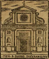 An illustration from Descrittione di Roma antica e moderna : nella quale si contengono chiese, monasterij, hospedali, compagnie, collegij e seminarij, tempij, teatri, anfiteatri, naumachie, cerchi, fori, curie, palazzi, e statue, librerie, musei, pitture, sculture, & i nomi de gli artefici : indice de'sommi pontefici, imperatori e duchi : con due copiosissime tauole (1643)